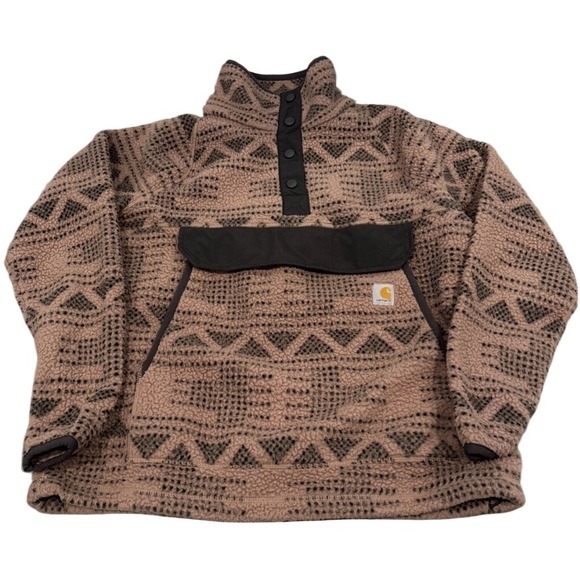 Carhartt Jackets & Blazers - Carhartt Pullover Women 1X Brown New Geometric OJ4991-W Sherpa Fleece Relaxed Fi